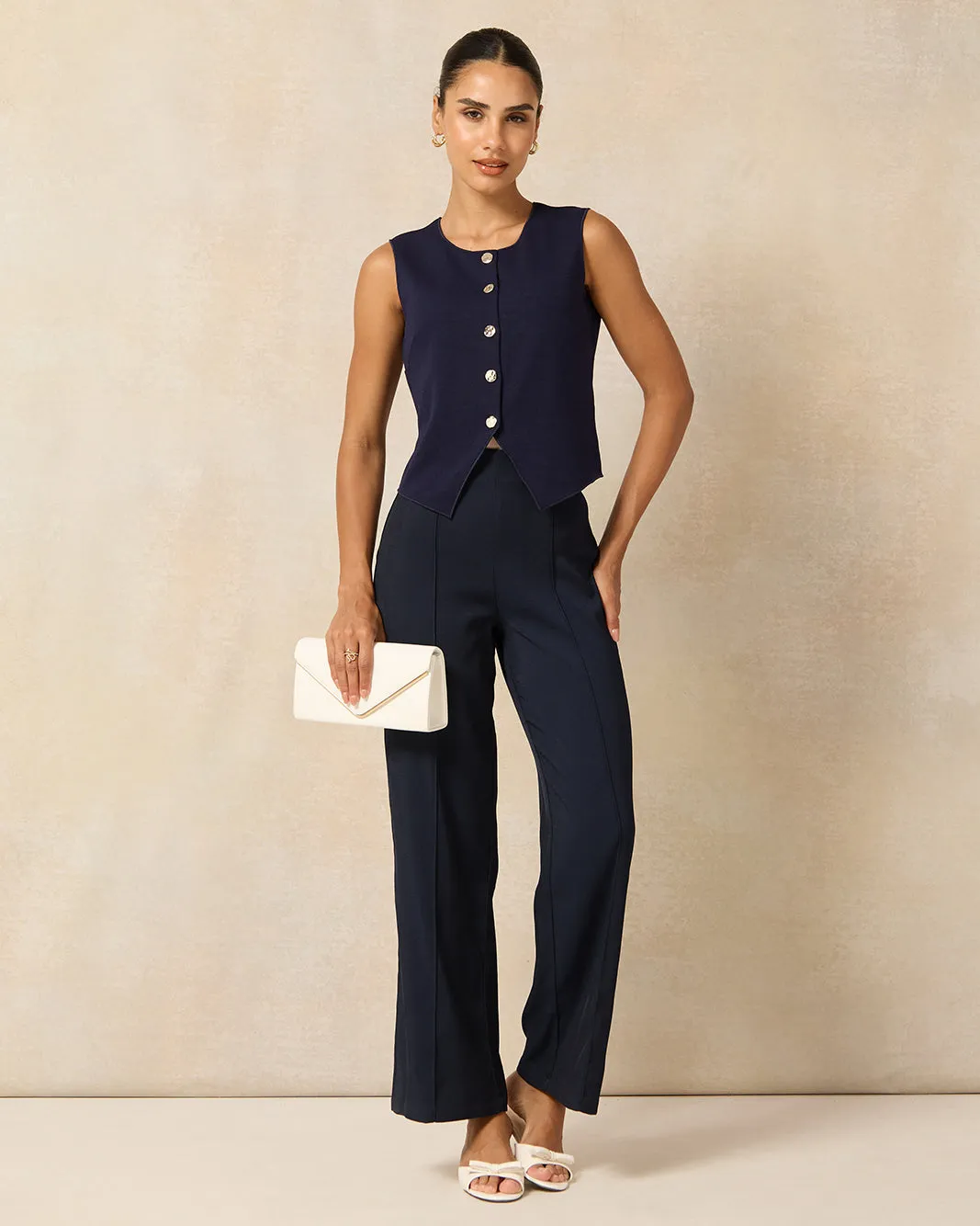 Women Navy Vest With Gold Button sold by Redtag product image thumbnail 2