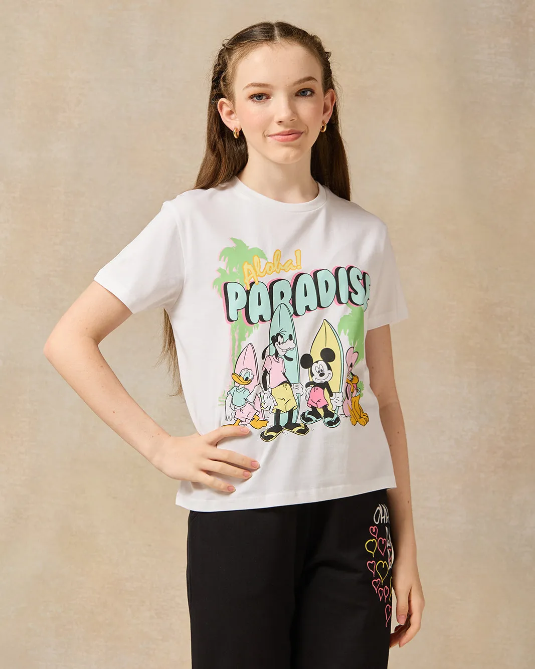 Senior Girls White Mickey Mouse Boxy T-Shirt sold by Redtag