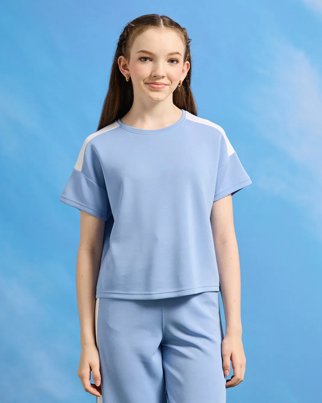Senior Girls Blue Cut And Sew T-Shirt sold by Redtag