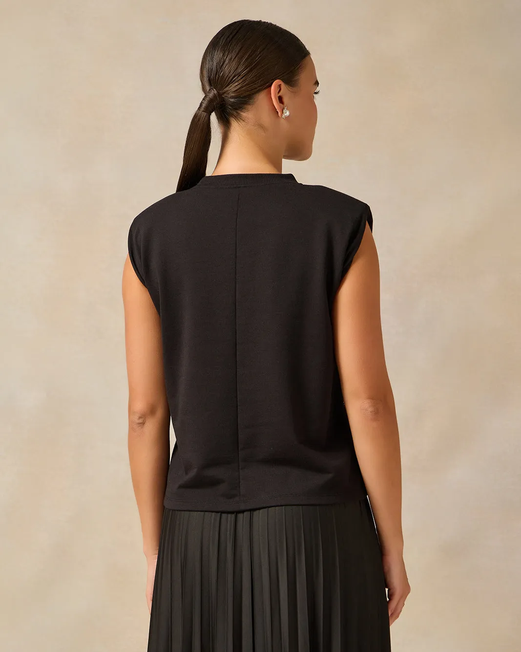 Women Black Diamond Rhine Stone Heat Set Shoulder Padded Top sold by Redtag product image thumbnail 3