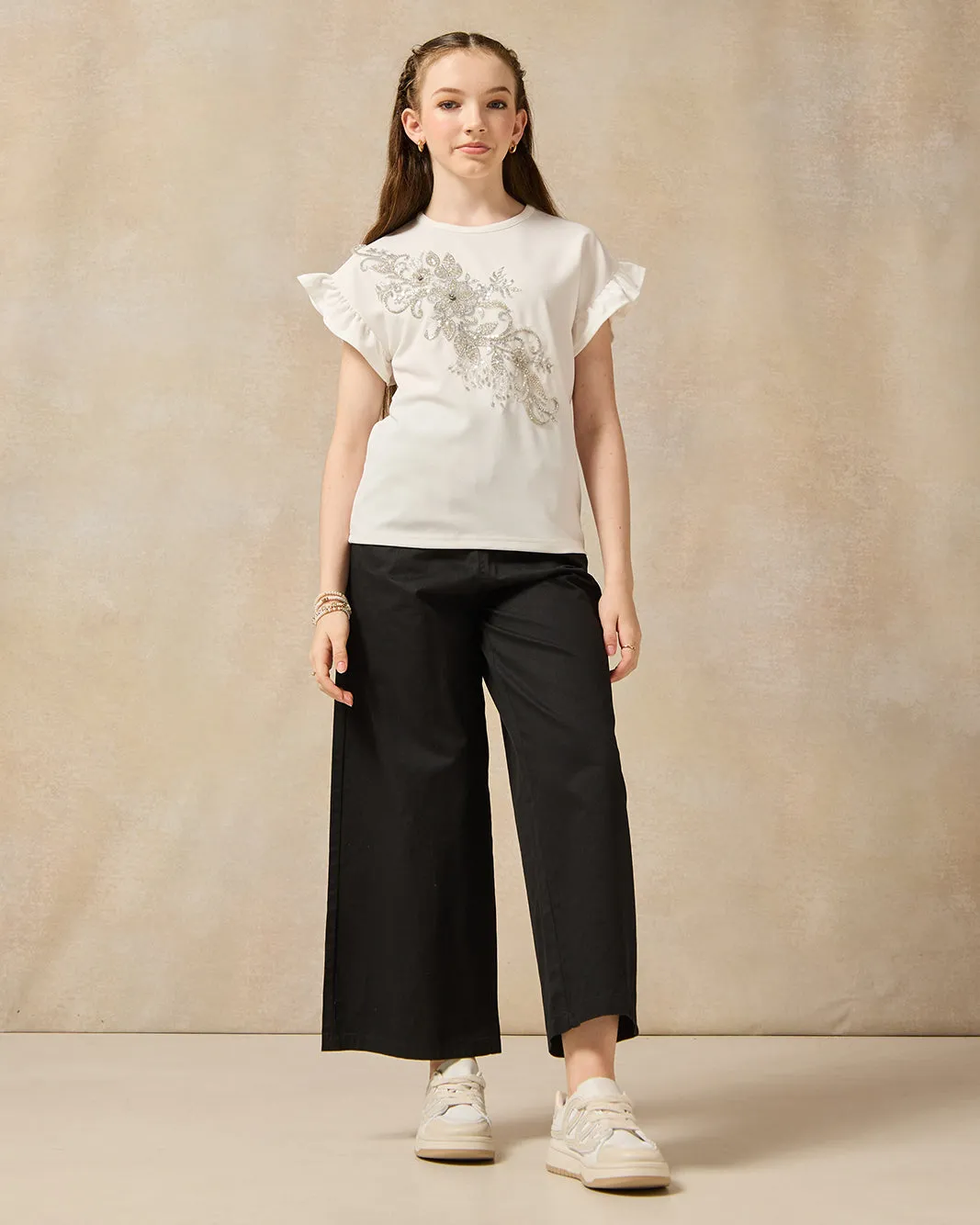 Senior Girls White And Silver Embroidered Top sold by Redtag product image thumbnail 2