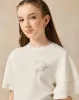 Senior Girls White Ruffled Sleeve Embellished With Flower Top sold by Redtag