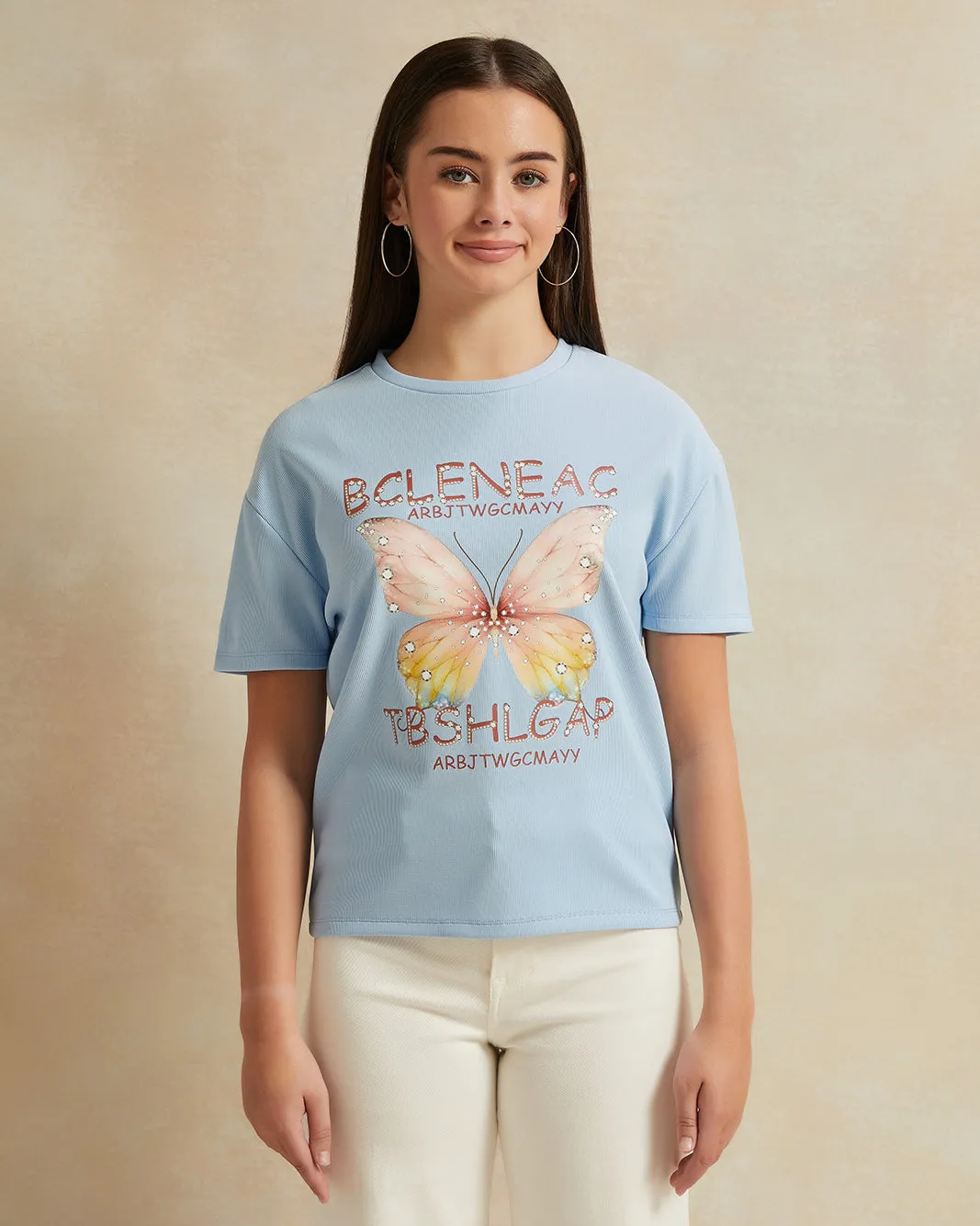 Senior Girls Blue Embellished Top sold by Redtag