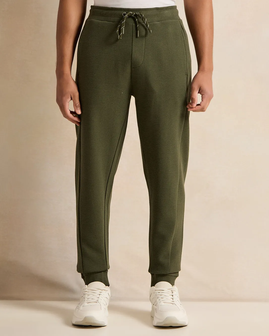 Men Olive Jacquard Active Pants sold by Redtag