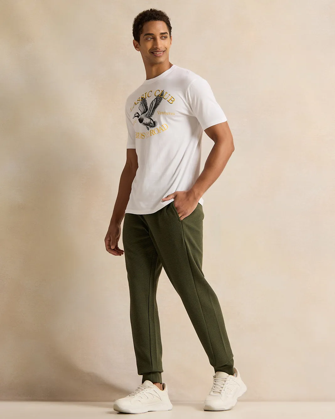 Men Olive Jacquard Active Pants sold by Redtag product image thumbnail 2