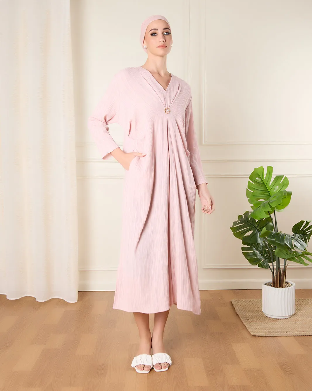 Women Pink Front Panel Detail Kaftan Dress sold by Redtag