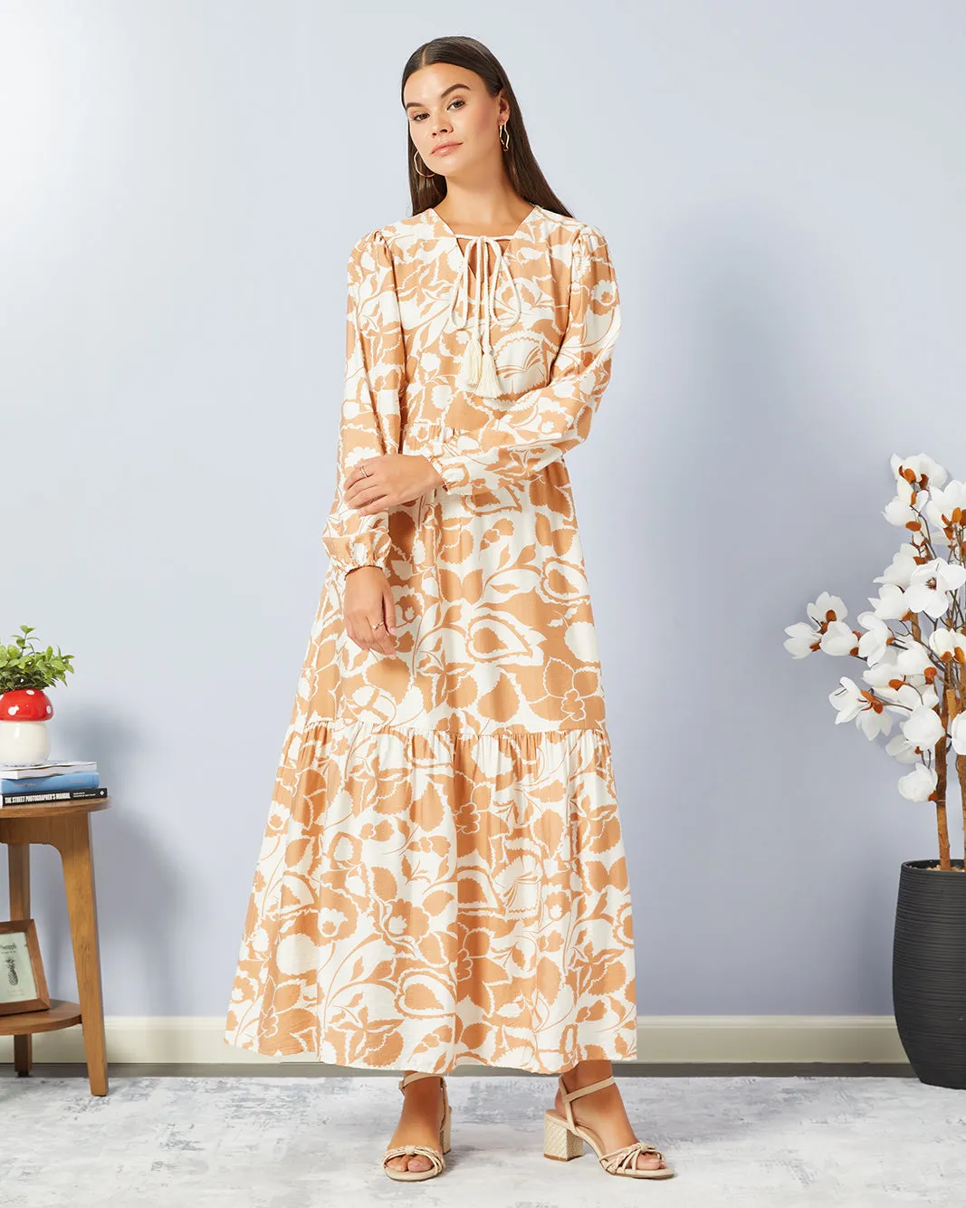 Women White And Beige Long Sleeved Dress sold by Redtag