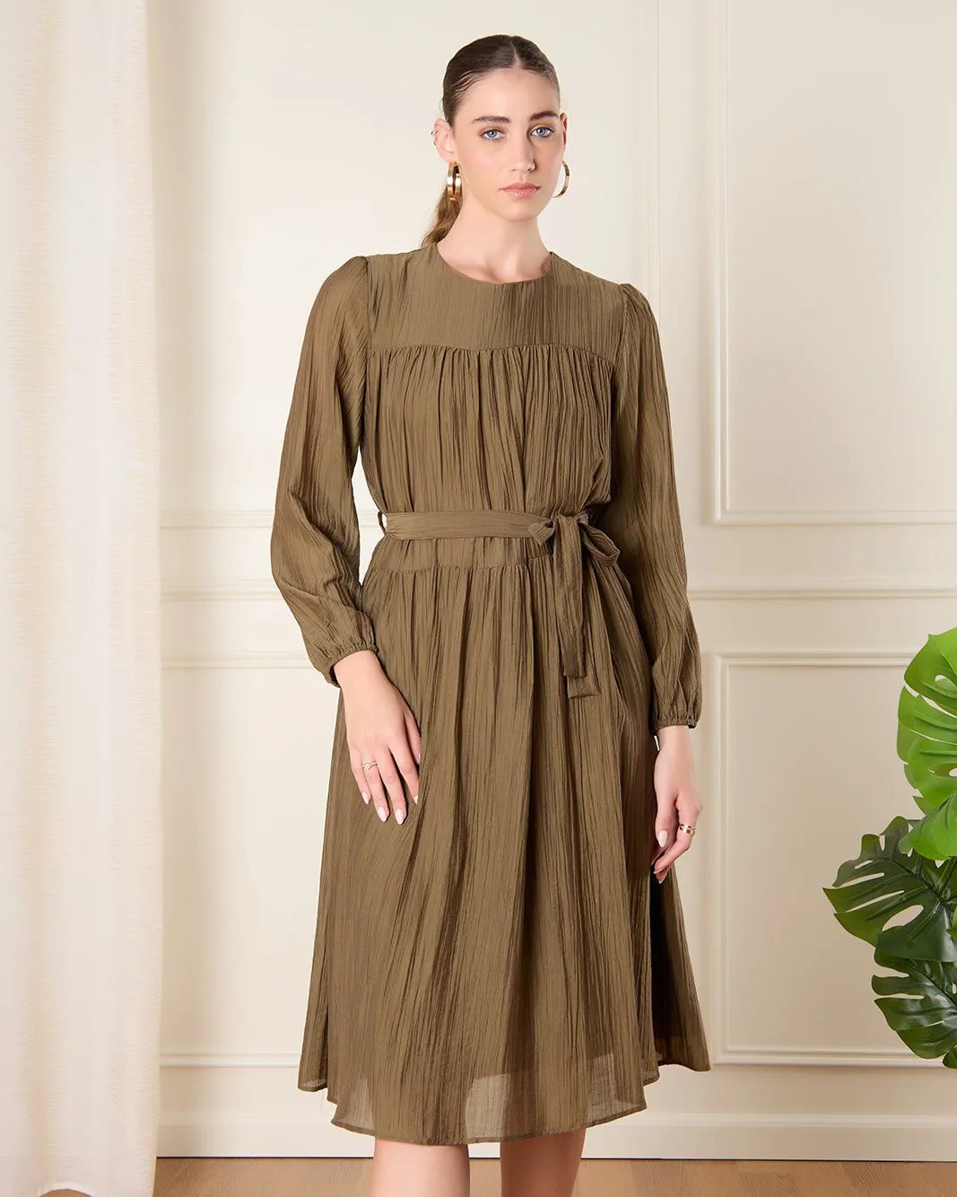 Women Brown Belted Dress sold by Redtag