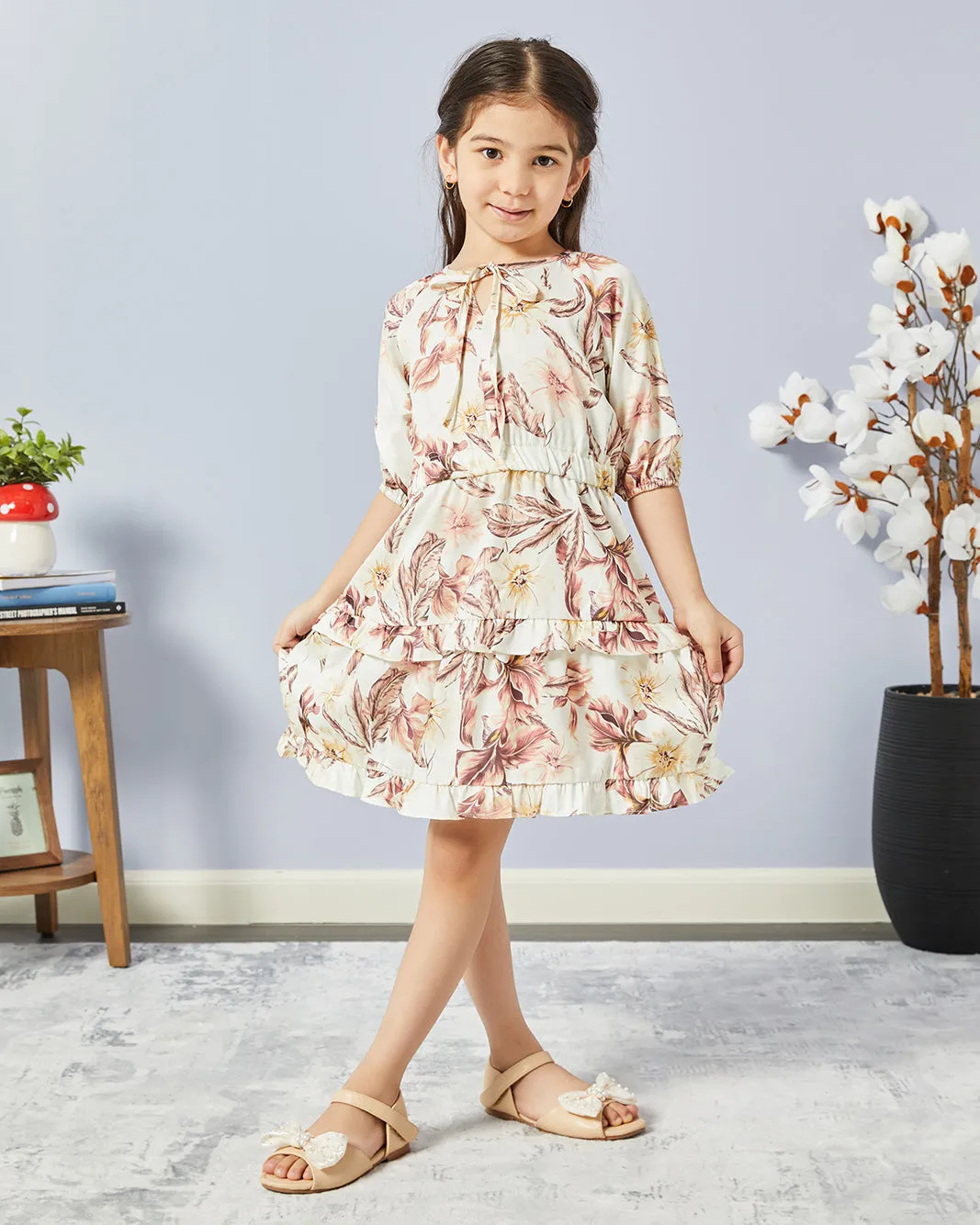 Girls White Floral Print Casual Dress sold by Redtag product image thumbnail 2