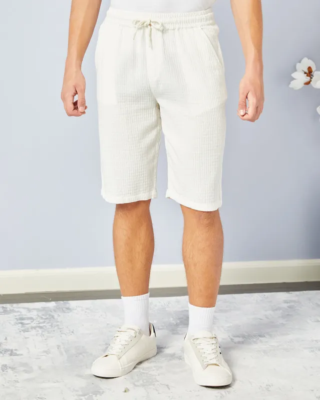 Senior Boys White Jacquard Shorts sold by Redtag