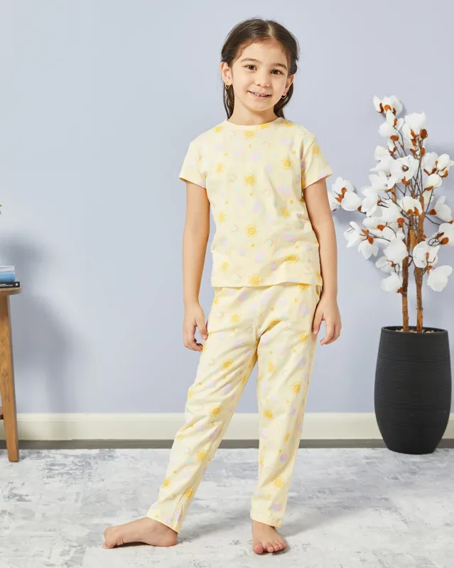 Girls Yellow Printed Pyjama Set (2 Piece) sold by Redtag