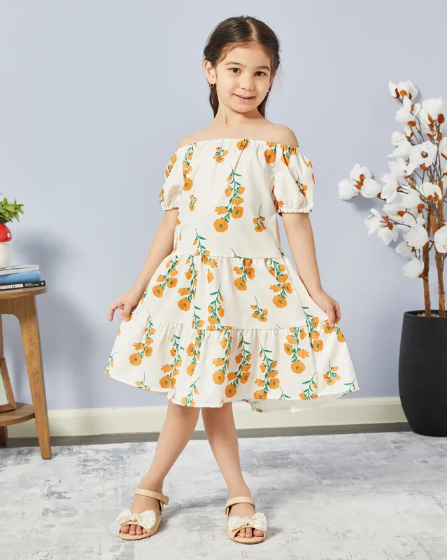 Girls White Printed Casual Dress sold by Redtag