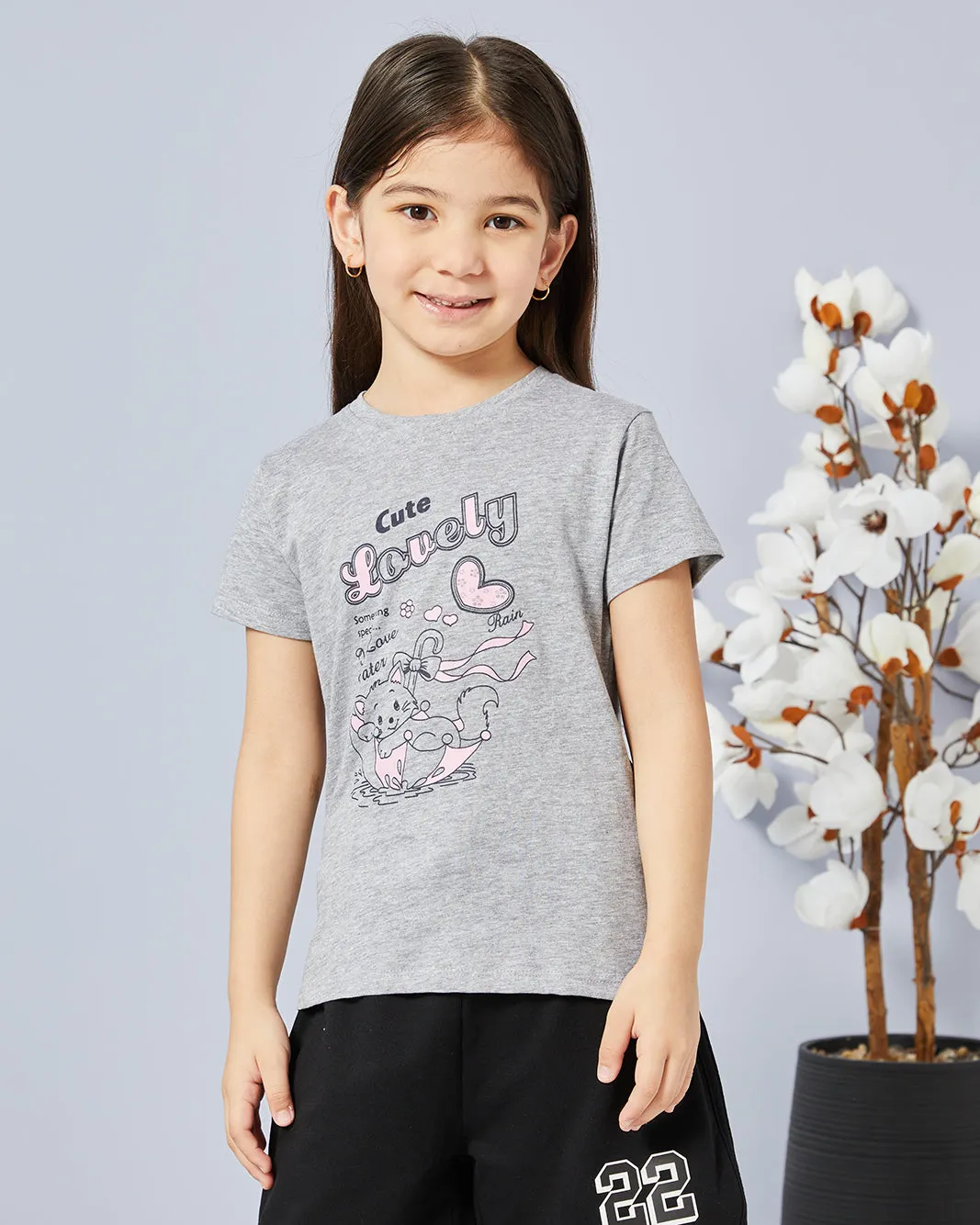 Girls Grey Printed Casual T-shirt sold by Redtag