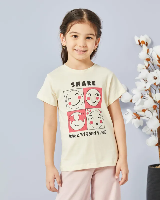 Girls Yellow Printed Casual T-shirt sold by Redtag