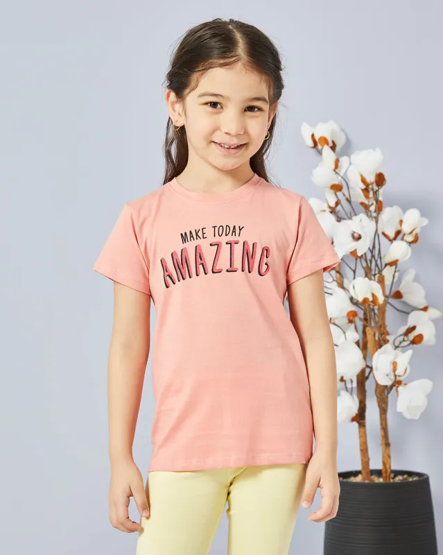 Girls Pink Printed Casual T-shirt sold by Redtag