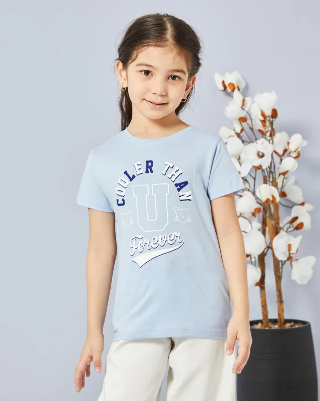 Girls Blue Printed Casual T-shirt sold by Redtag
