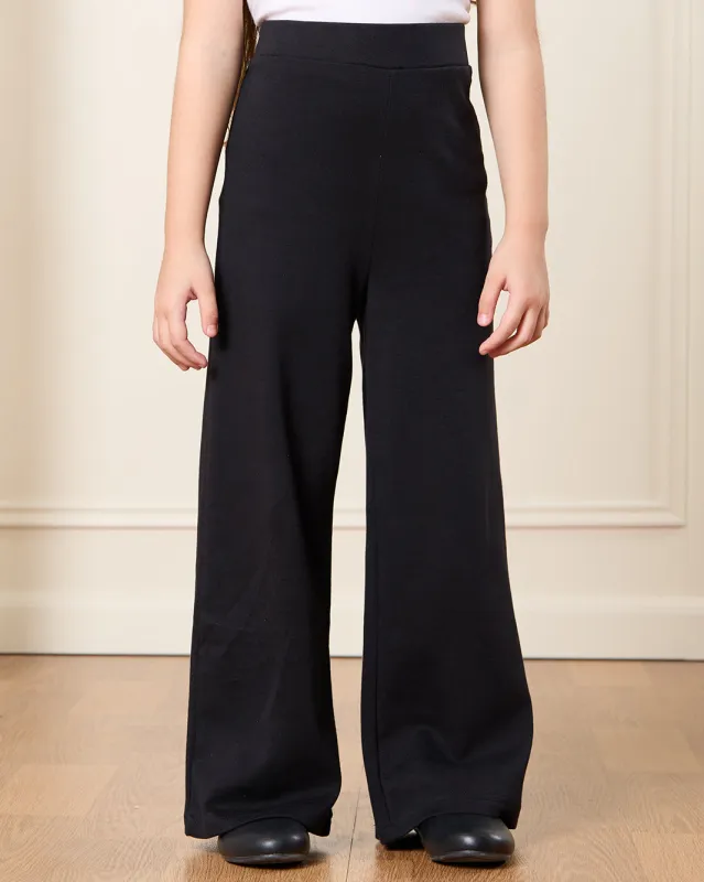 Girls Black Solid Wide Leg Pant sold by Redtag