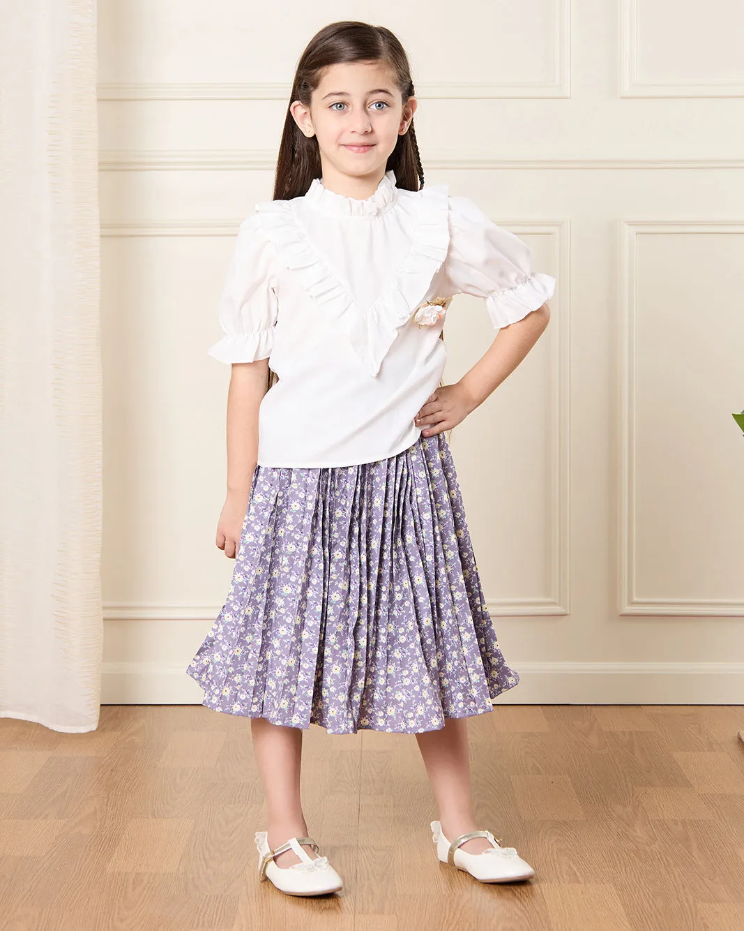 Girls White And Lilac Printed Casual Set (2 Piece) sold by Redtag