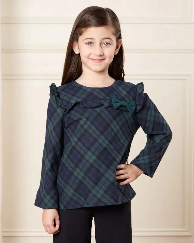 Girls Navy Checkered Top sold by Redtag