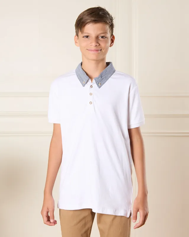 Senior Boys White Polo Shirt sold by Redtag