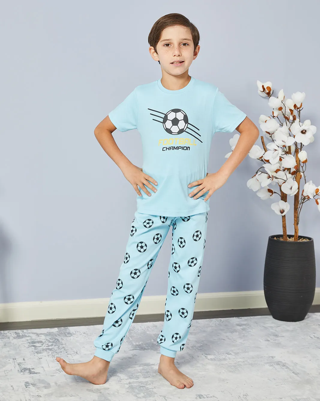 Boys Blue Football Print Pyjama Set (2 Piece) sold by Redtag