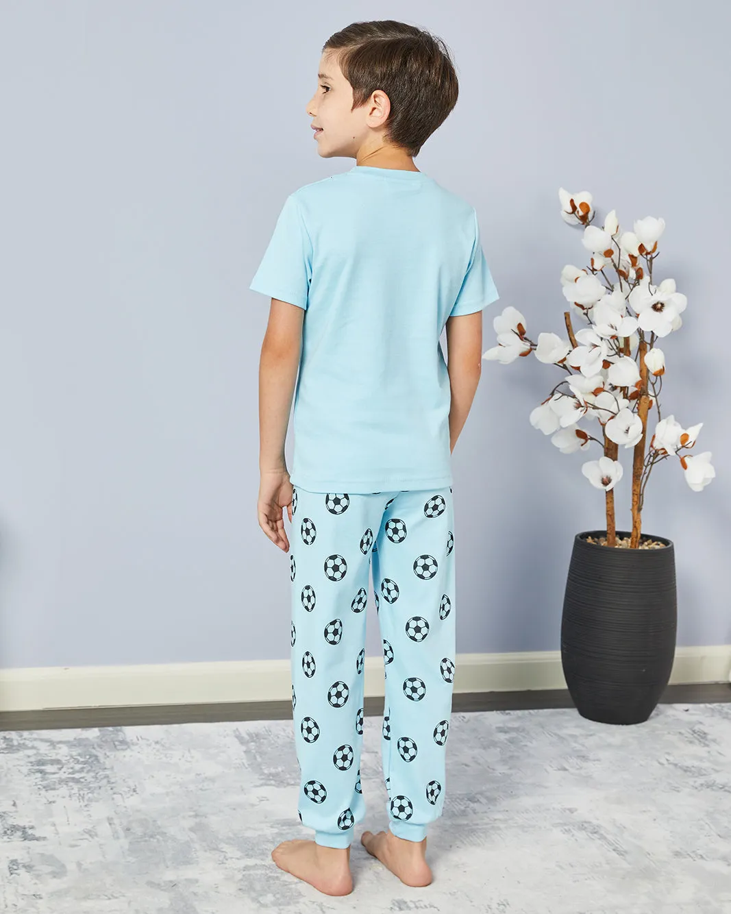 Boys Blue Football Print Pyjama Set (2 Piece) sold by Redtag product image thumbnail 4