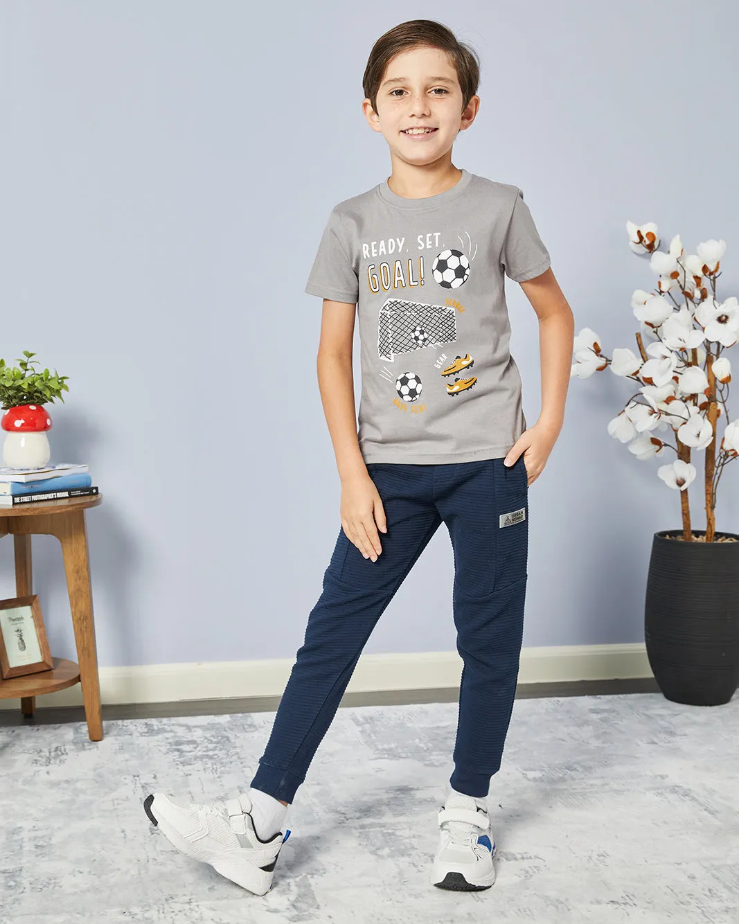Boys Grey Football Print T-Shirt sold by Redtag product image thumbnail 2