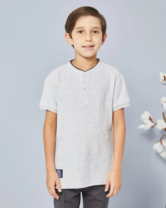 Boys Grey Mandarin Collared Polo Shirt sold by Redtag