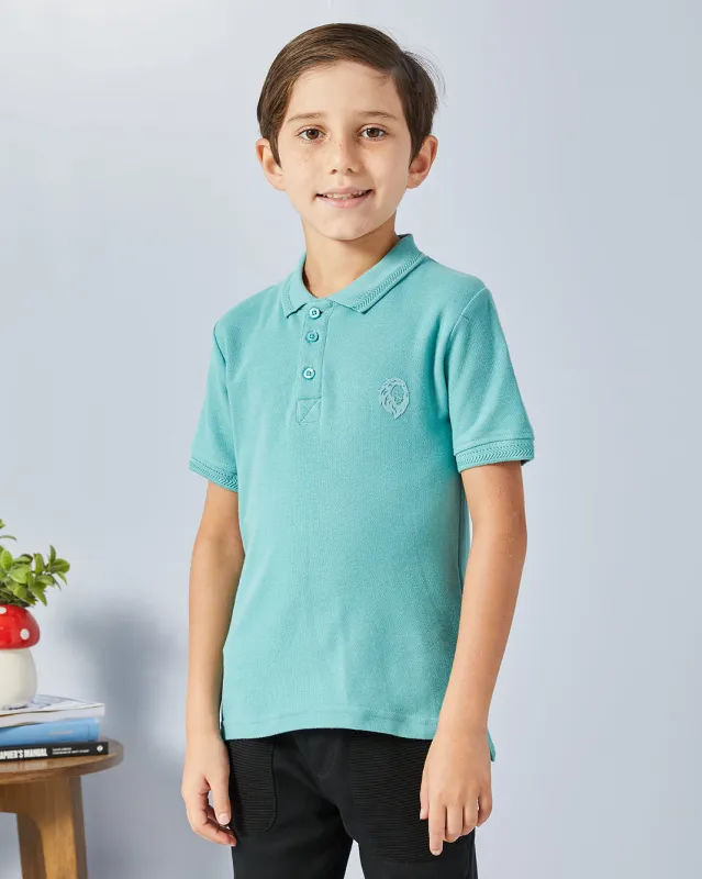 Boys Teal Jacquard Collared Polo sold by Redtag