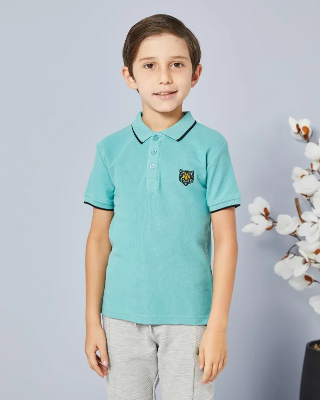 Boys Teal Basic Tipping Polo Shirt sold by Redtag