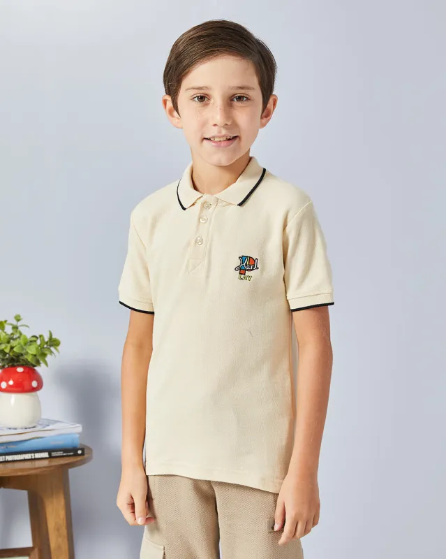 Boys Beige Basic Tipping Polo Shirt sold by Redtag