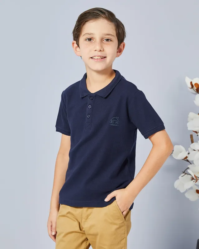 Boys Navy Solid Basic Polo Shirt sold by Redtag