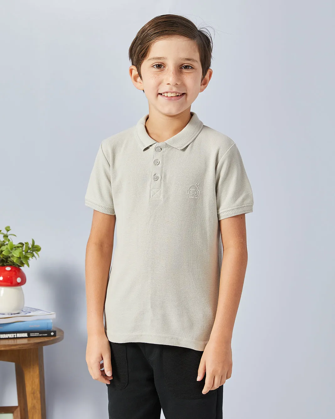 Boys Grey Solid Basic Polo Shirt sold by Redtag
