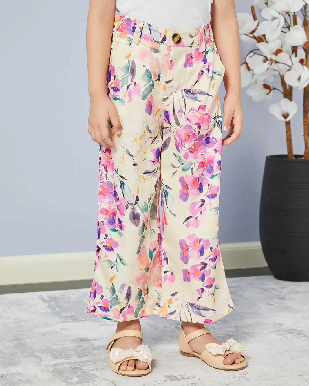 Girls Beige Printed Casual Trousers sold by Redtag