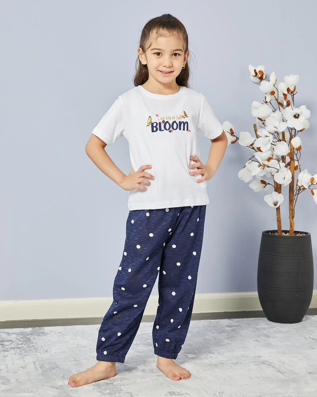 Girls White And Navy Printed Pyjama Set (2 Piece) sold by Redtag