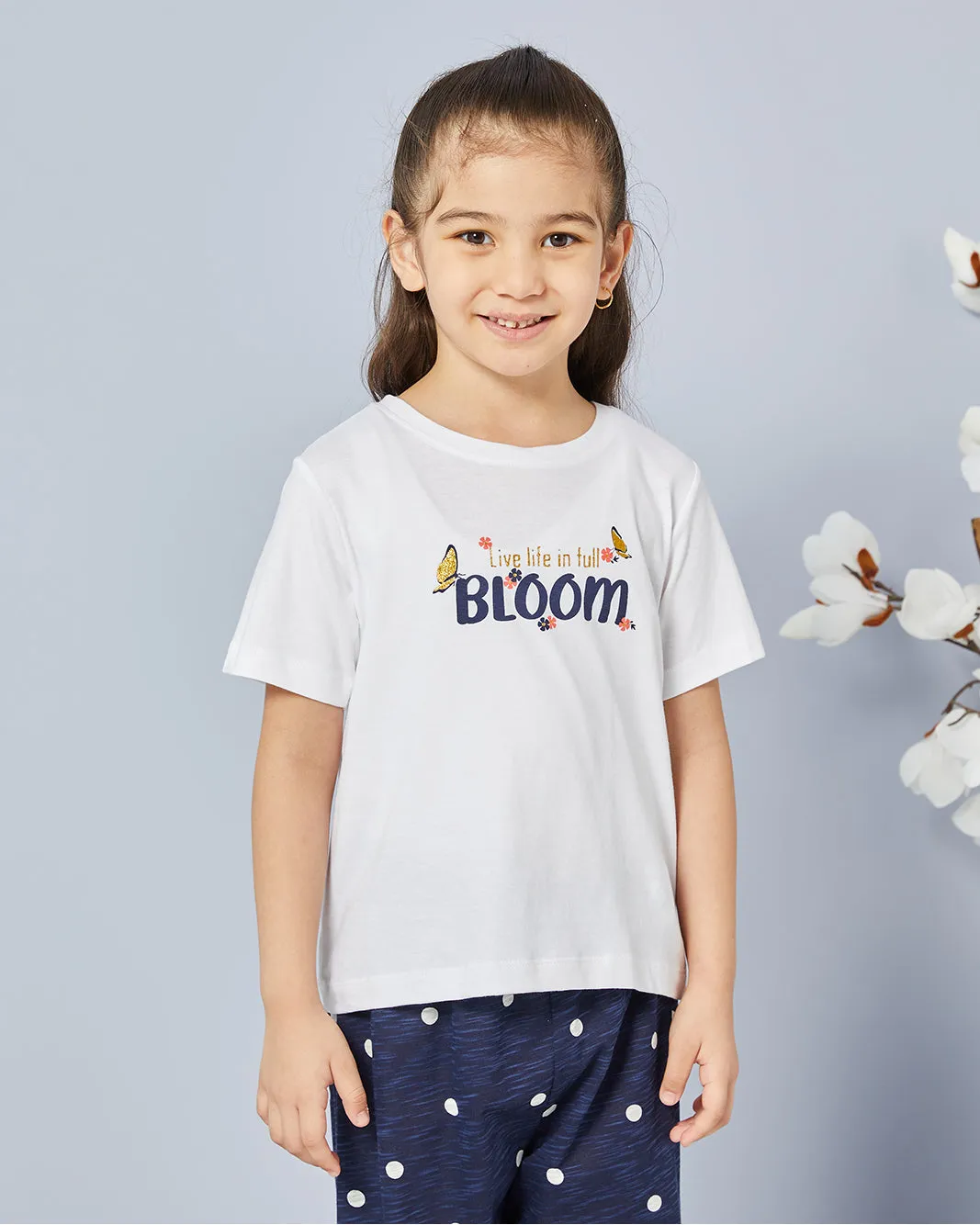 Girls White And Navy Printed Pyjama Set (2 Piece) sold by Redtag product image thumbnail 2