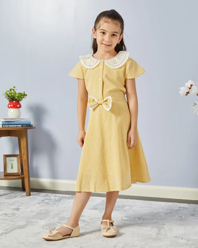 Girls Yellow Checkered Dress sold by Redtag