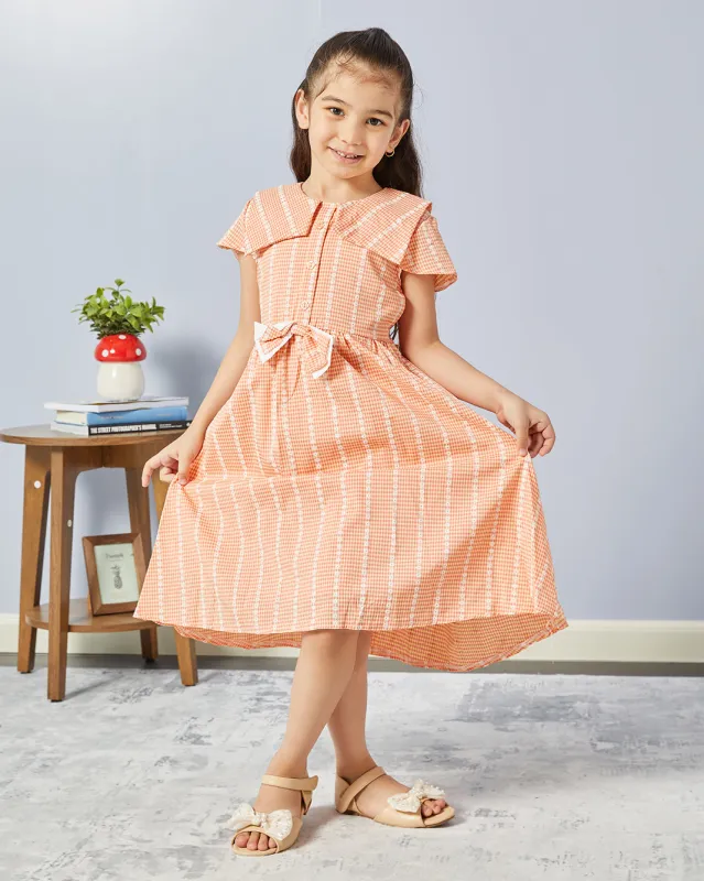Girls Orange Embroidered Dress sold by Redtag