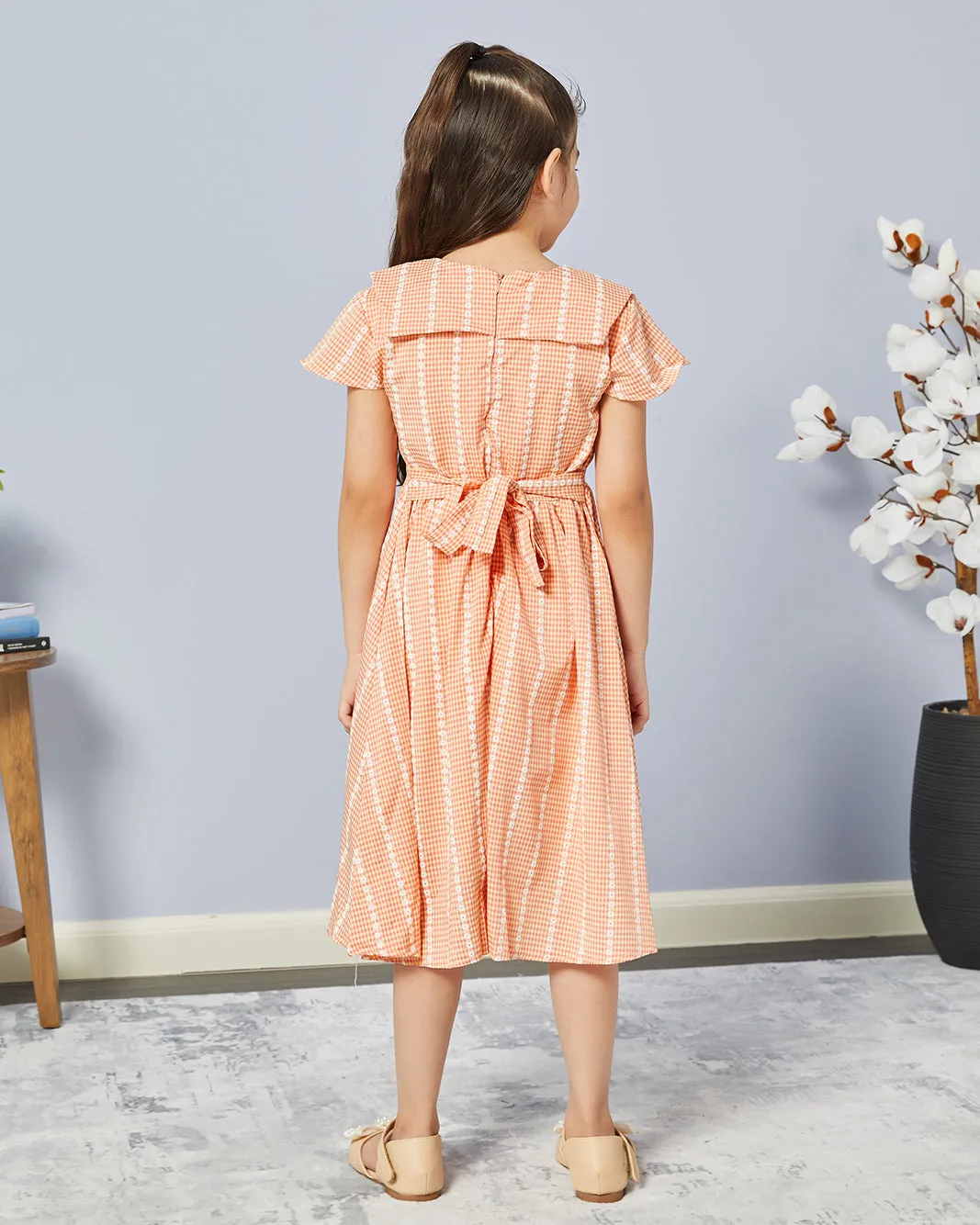 Girls Orange Embroidered Dress sold by Redtag product image thumbnail 3