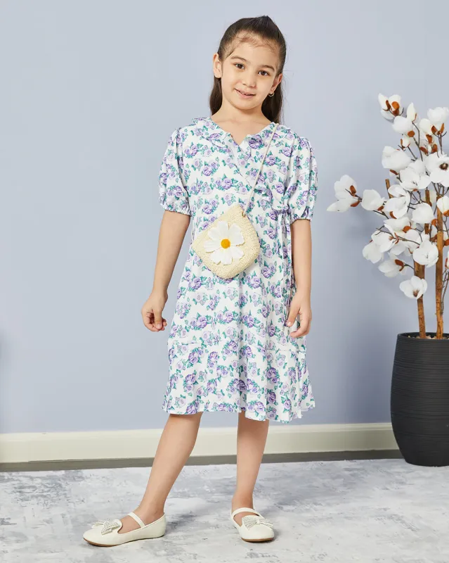 Girls White Printed Dress sold by Redtag