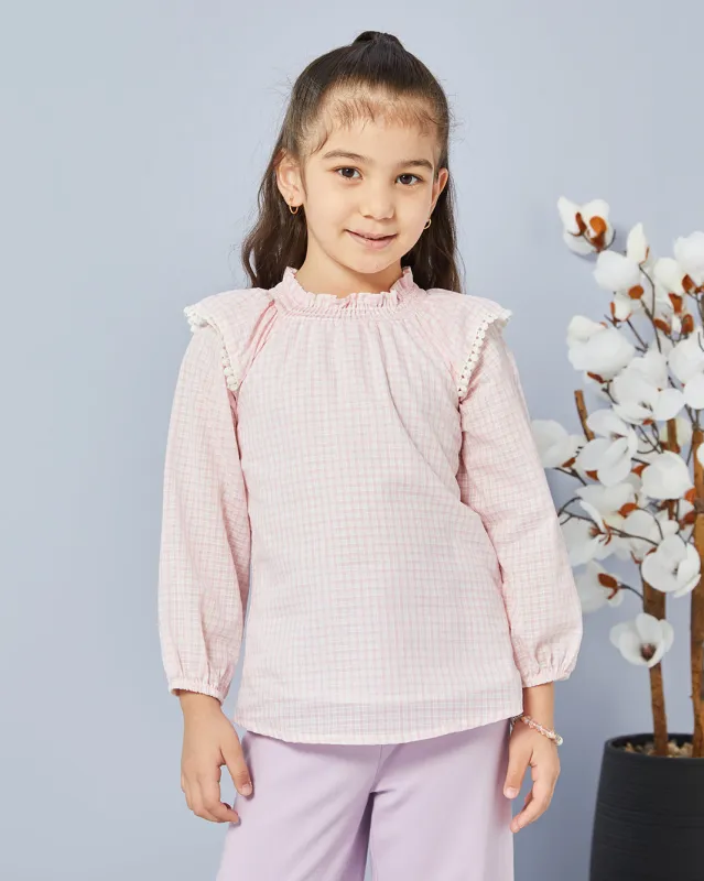 Girls Pink Checkered Top sold by Redtag