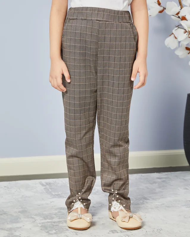 Girls Brown Checkered Pants sold by Redtag