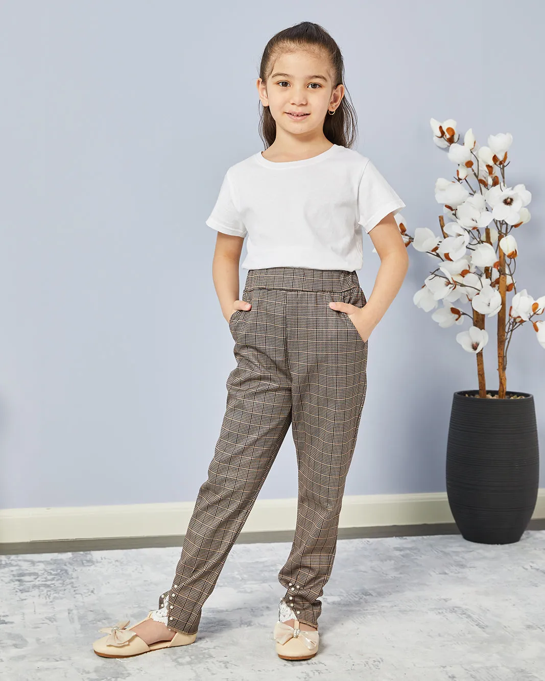 Girls Brown Checkered Pants sold by Redtag product image thumbnail 2