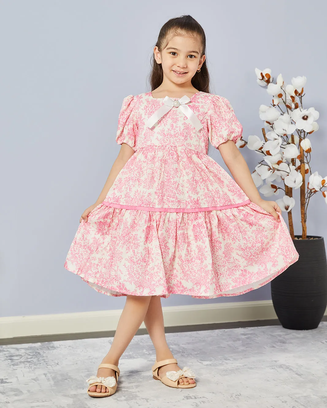 Girls Pink Printed Dress sold by Redtag