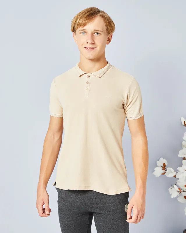 Senior Boys Beige Basic Polo Shirt sold by Redtag