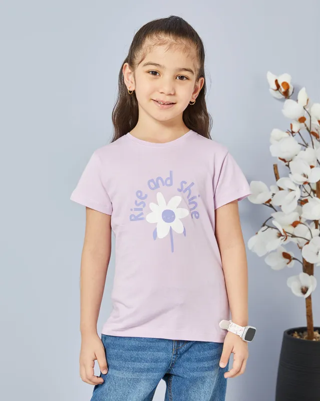 Girls Purple Printed Casual T-shirt sold by Redtag