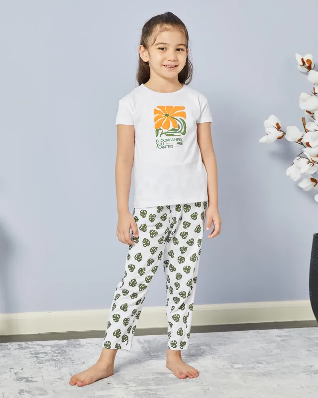 Girls White Printed Pyjama Set (2 Piece) sold by Redtag