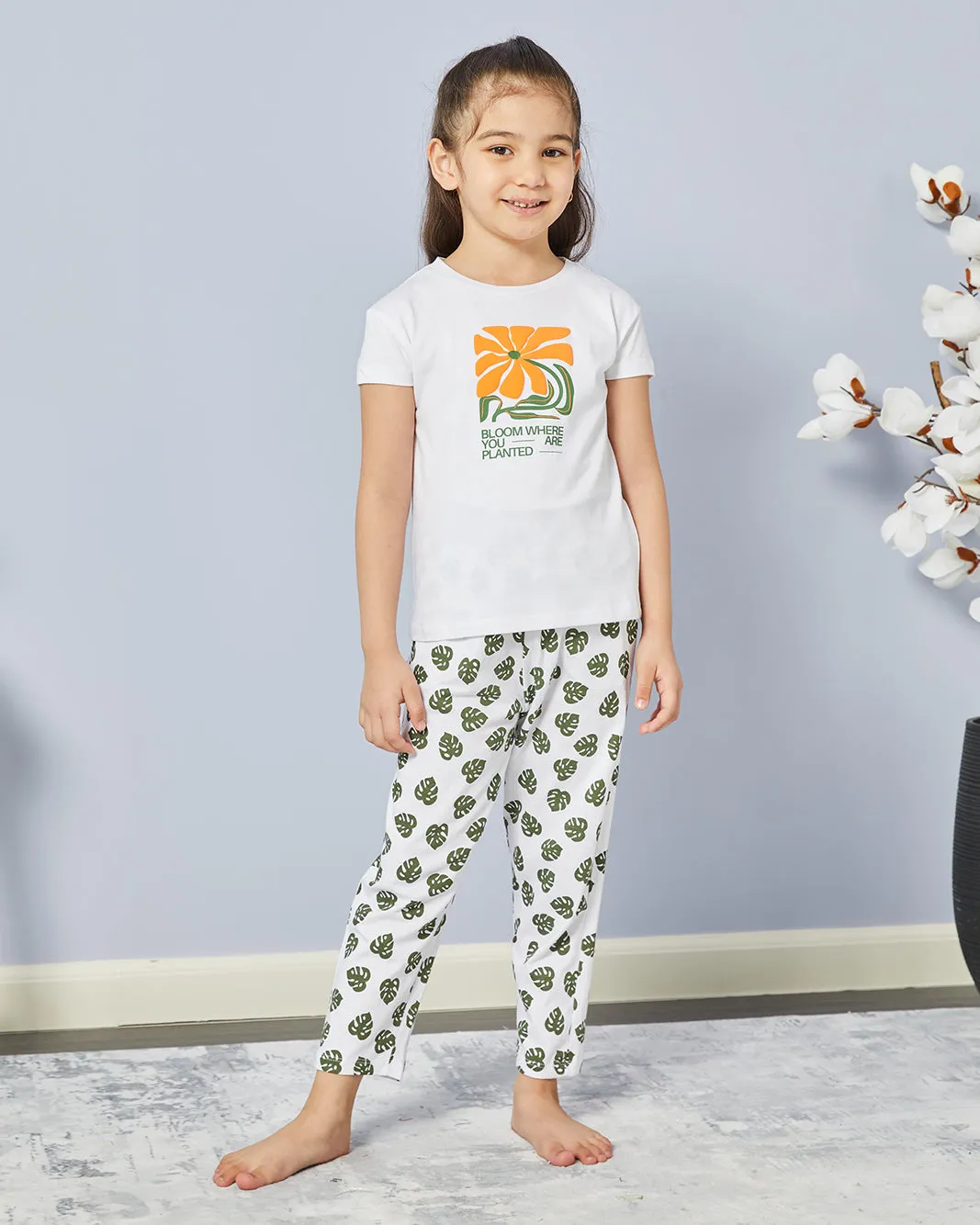 Girls White Printed Pyjama Set (2 Piece) sold by Redtag
