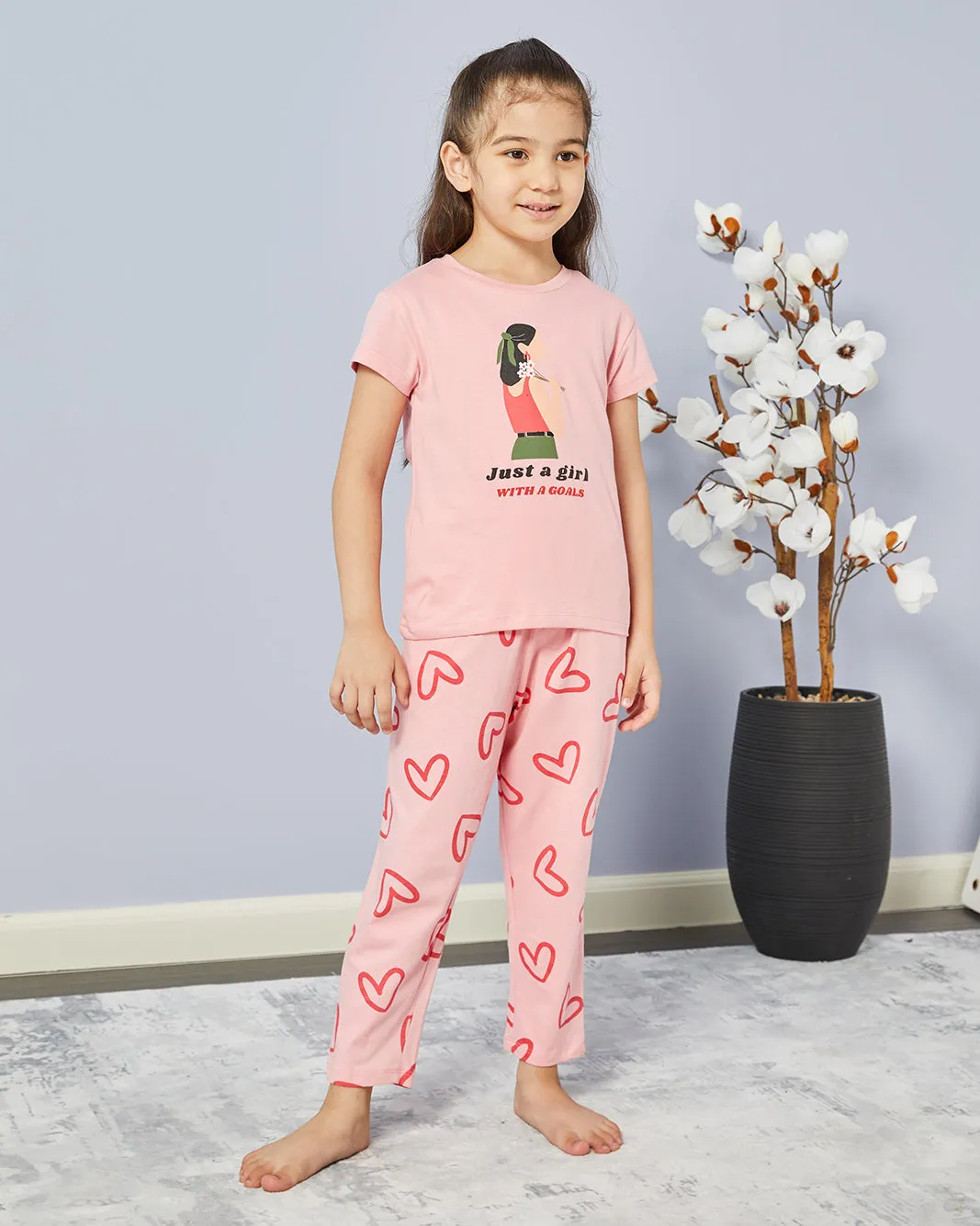 Girls Pink Printed Pyjama Set (2 Piece) sold by Redtag
