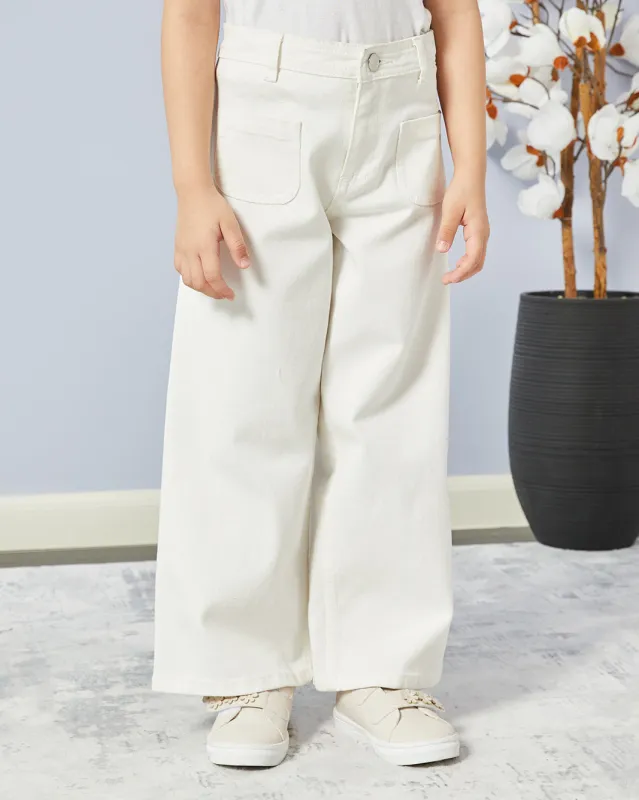 Girls White Solid Wide Leg Trousers sold by Redtag